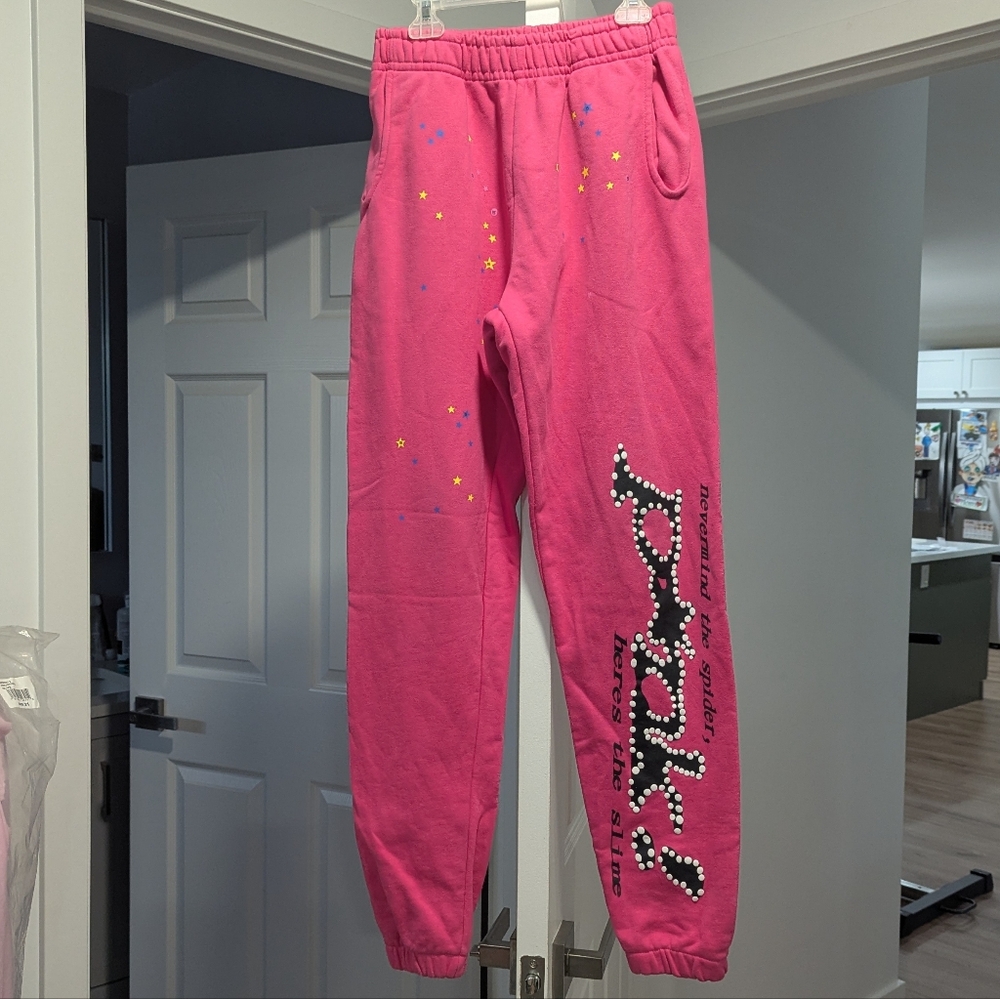 Spider Pink Star Print Sweatpants Joggers Lounge Pants Size Small